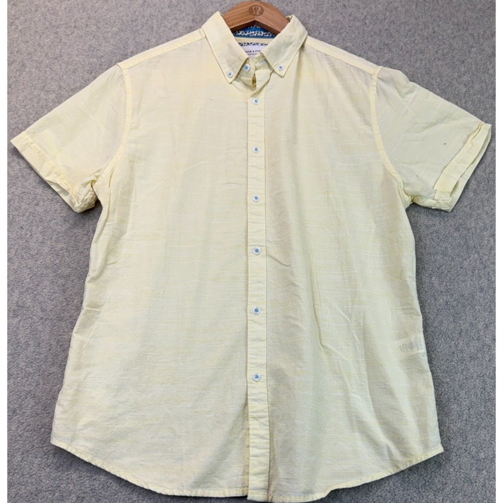 Denim & Flower by Ricky Singh Mens Button-Down Shirts Yellow Classic Slim Fit M